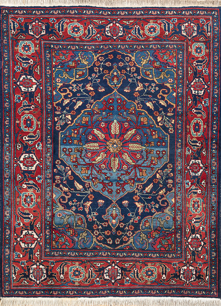 aalam blue wool hand knotted Rug - HeadShot