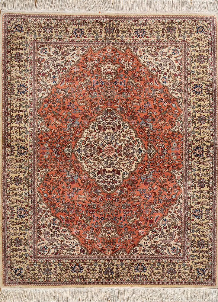 aalam red and orange wool hand knotted Rug - HeadShot