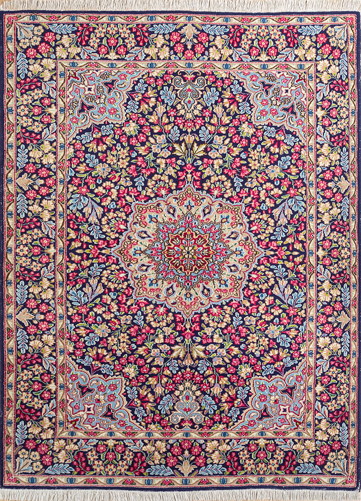 aalam blue wool hand knotted Rug - HeadShot