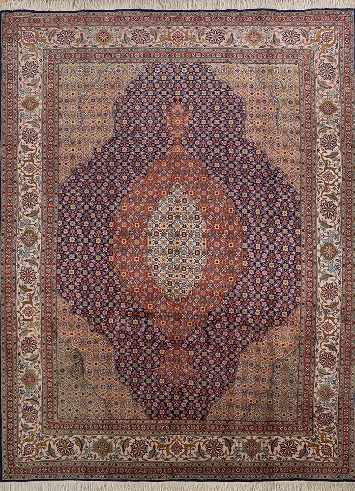 aalam blue wool hand knotted Rug - HeadShot