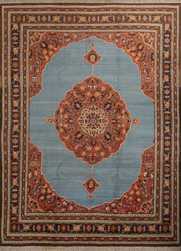 aalam blue wool hand knotted Rug - HeadShot