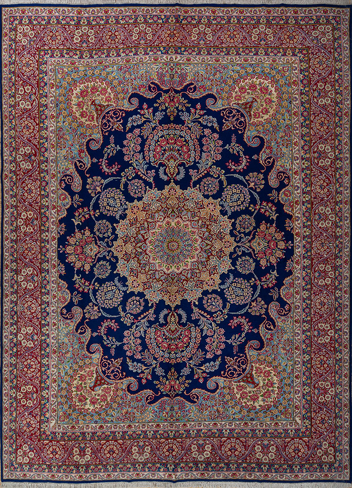 aalam blue wool hand knotted Rug - HeadShot