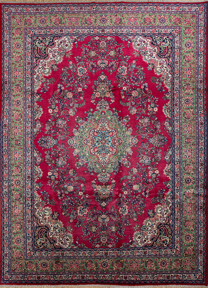aalam red and orange wool hand knotted Rug - HeadShot