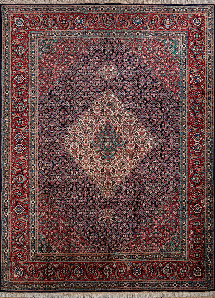aalam blue wool hand knotted Rug - HeadShot