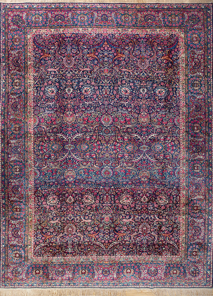 aalam blue wool hand knotted Rug - HeadShot
