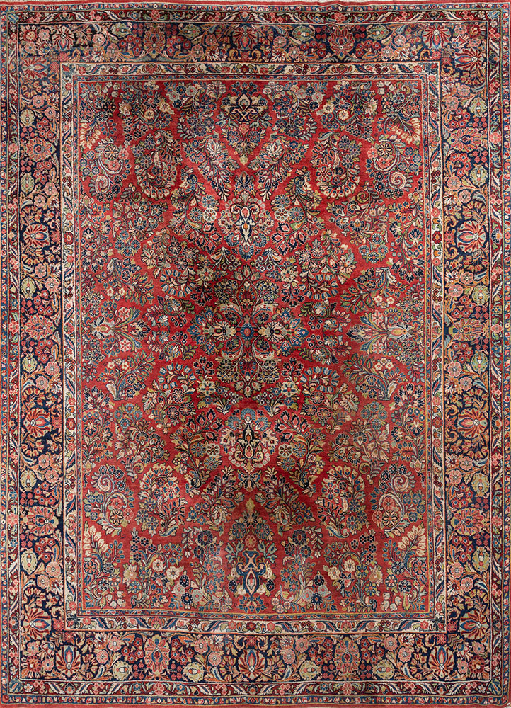aalam blue wool hand knotted Rug - HeadShot