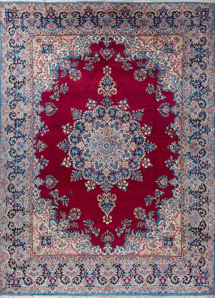 aalam blue wool hand knotted Rug - HeadShot