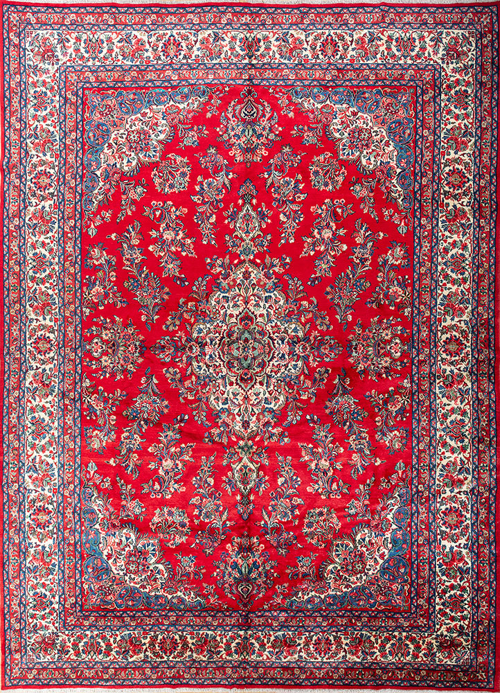 aalam red and orange wool hand knotted Rug - HeadShot
