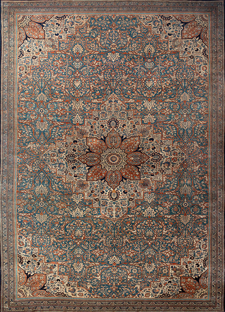 aalam blue wool hand knotted Rug - HeadShot