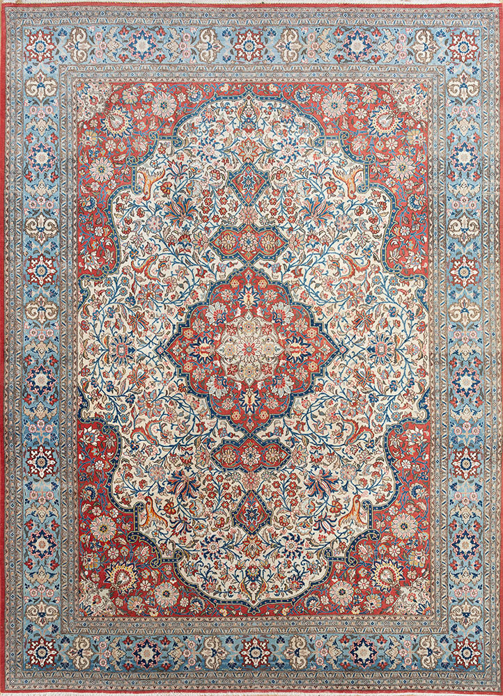 aalam red and orange wool hand knotted Rug - HeadShot