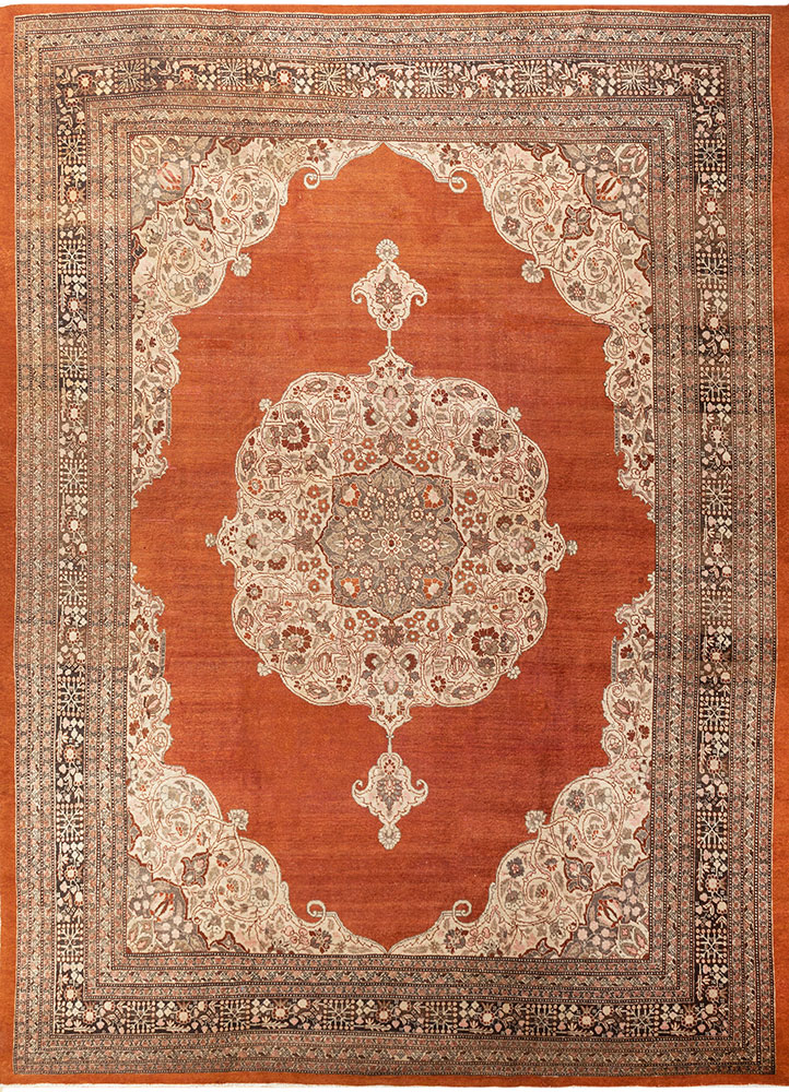 aalam red and orange wool hand knotted Rug - HeadShot