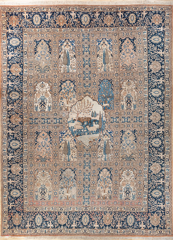 aalam beige and brown wool hand knotted Rug - HeadShot