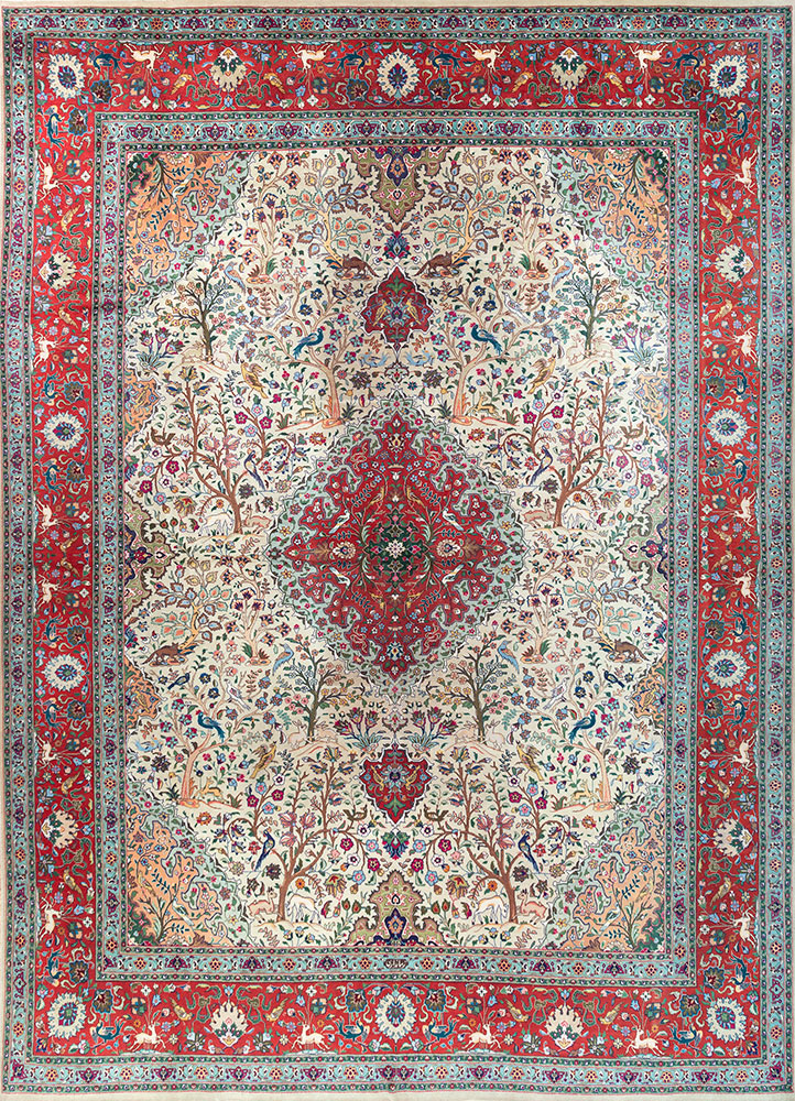aalam red and orange wool hand knotted Rug - HeadShot