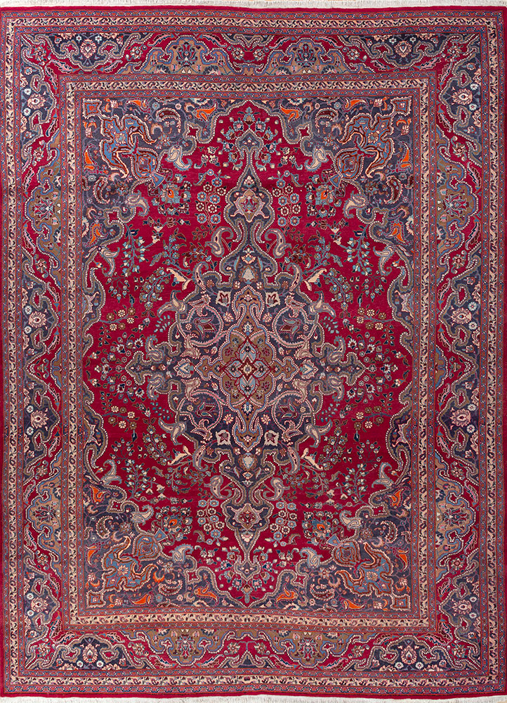 aalam red and orange wool hand knotted Rug - HeadShot
