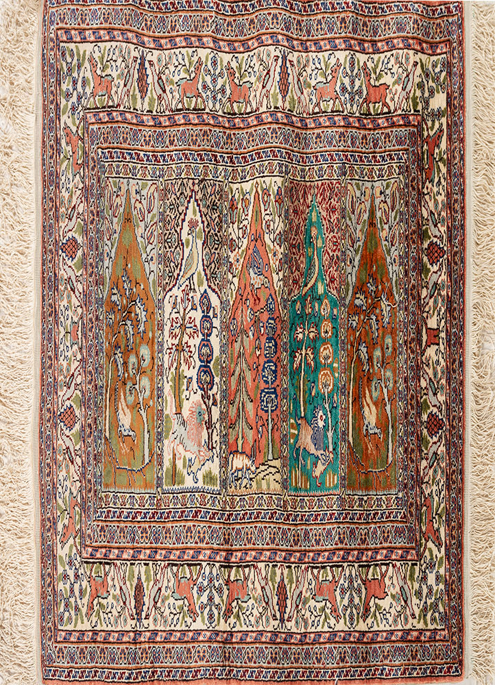 gulmarg red and orange silk hand knotted Rug - HeadShot