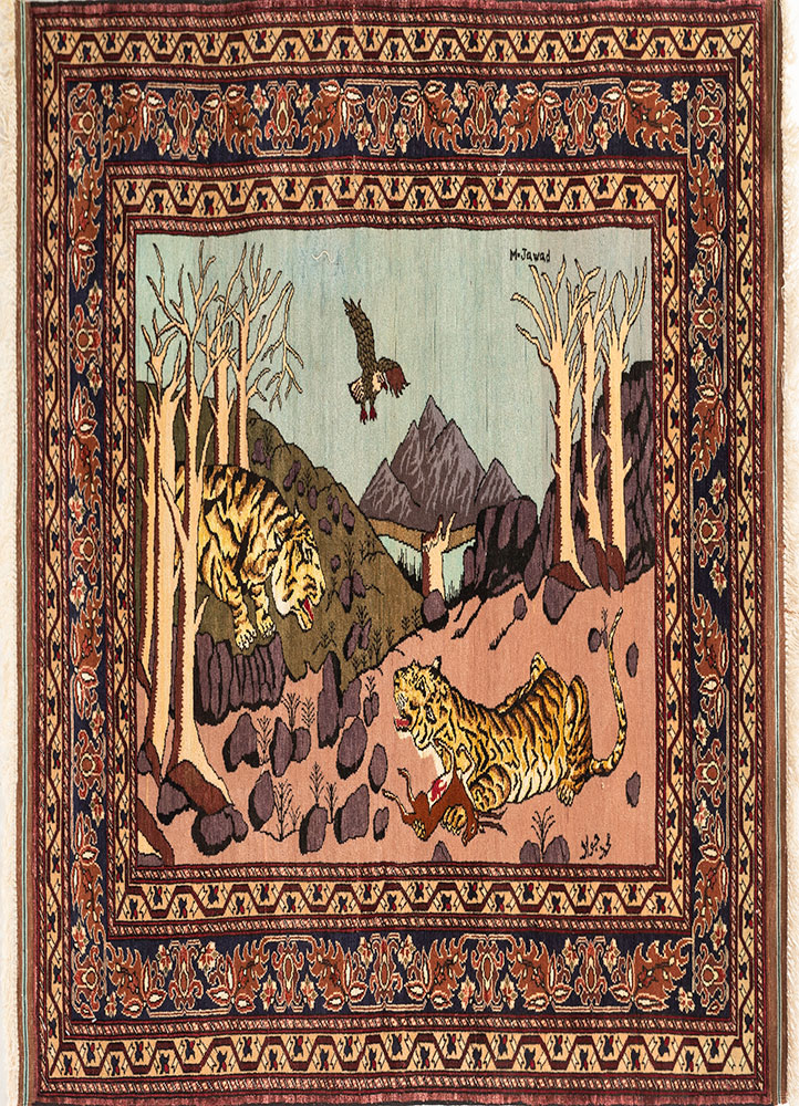aalam red and orange wool hand knotted Rug - HeadShot