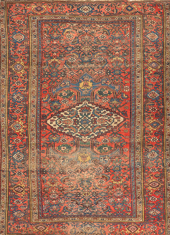 aalam blue wool hand knotted Rug - HeadShot