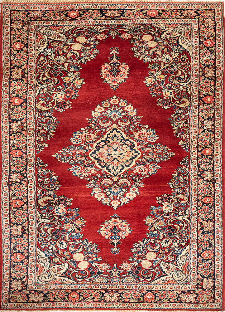 aalam red and orange wool hand knotted Rug - HeadShot
