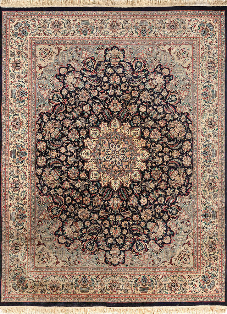 aalam blue wool hand knotted Rug - HeadShot