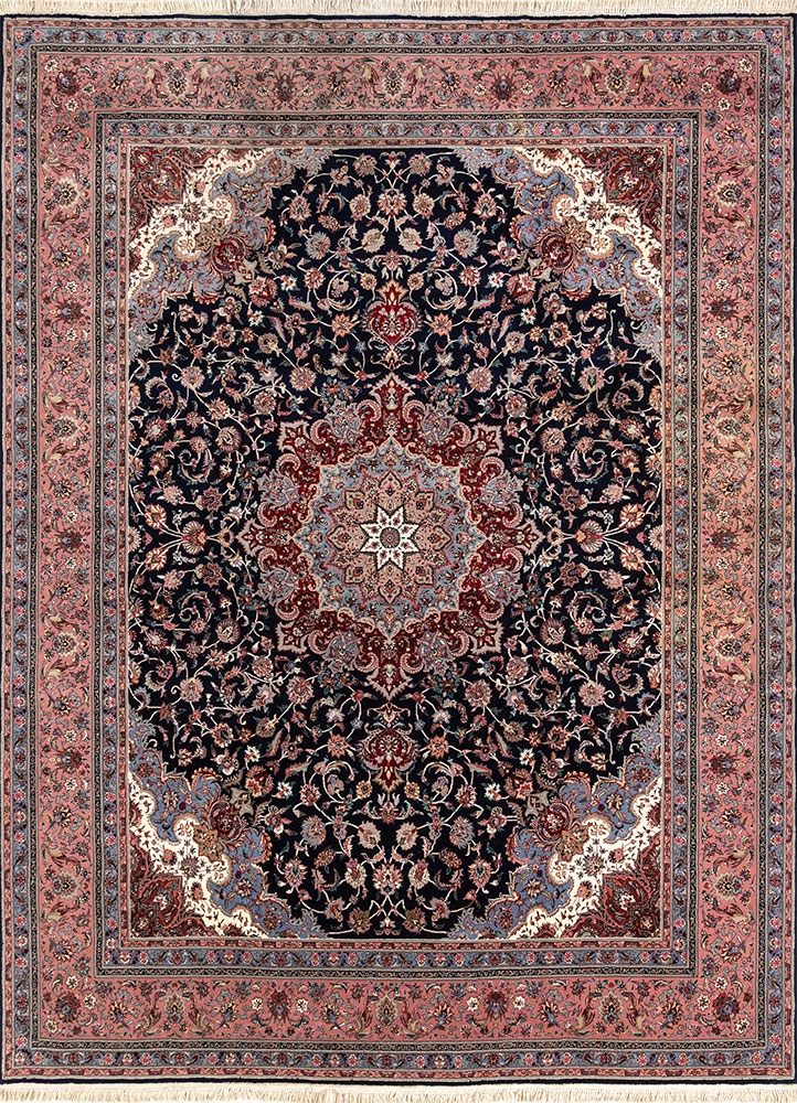 aalam blue wool hand knotted Rug - HeadShot