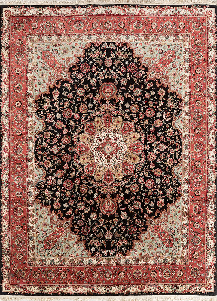 aalam grey and black wool hand knotted Rug - HeadShot