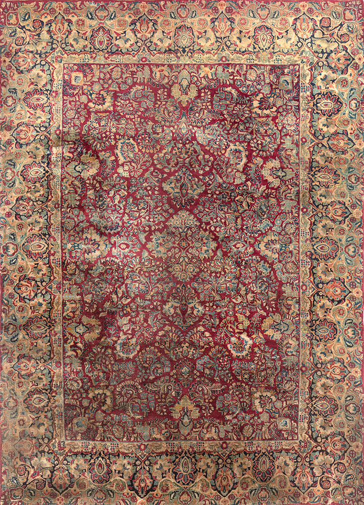 aalam red and orange wool hand knotted Rug - HeadShot