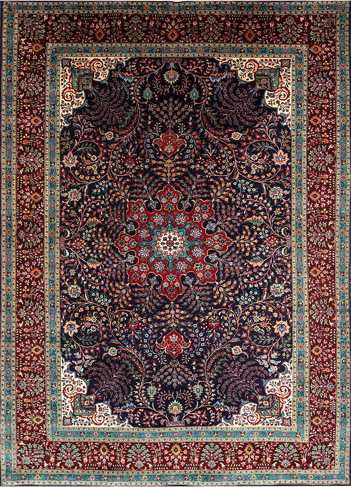 aalam blue wool hand knotted Rug - HeadShot