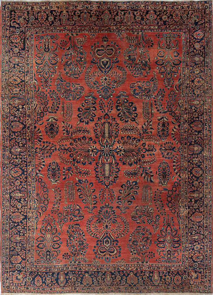 aalam red and orange wool hand knotted Rug - HeadShot