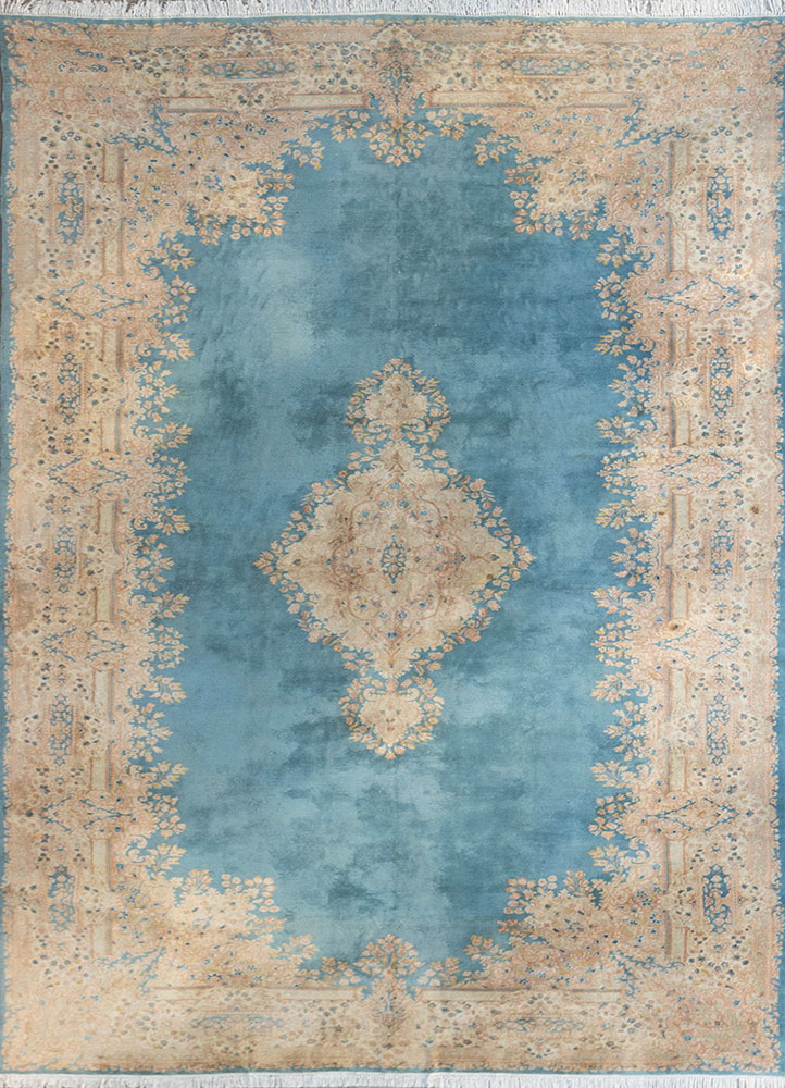 aalam blue wool hand knotted Rug - HeadShot