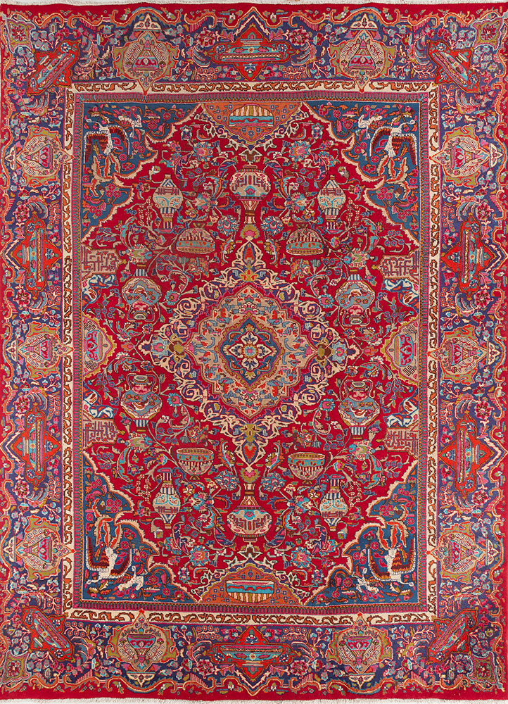aalam red and orange wool hand knotted Rug - HeadShot