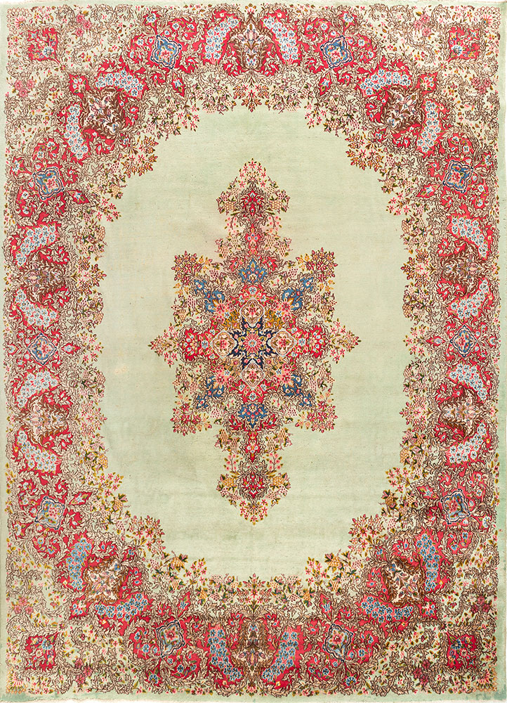aalam green wool hand knotted Rug - HeadShot