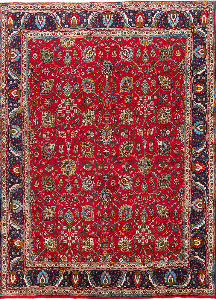 aalam red and orange wool hand knotted Rug - HeadShot