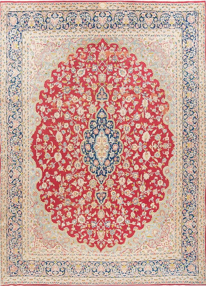 aalam red and orange wool hand knotted Rug - HeadShot