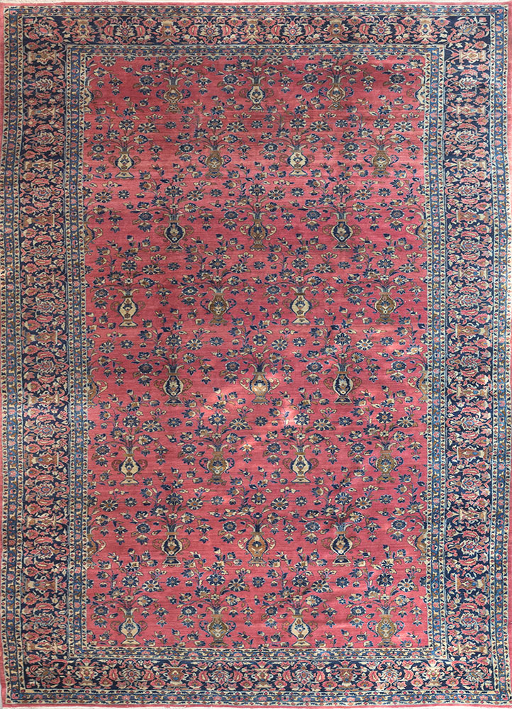 aalam red and orange wool hand knotted Rug - HeadShot