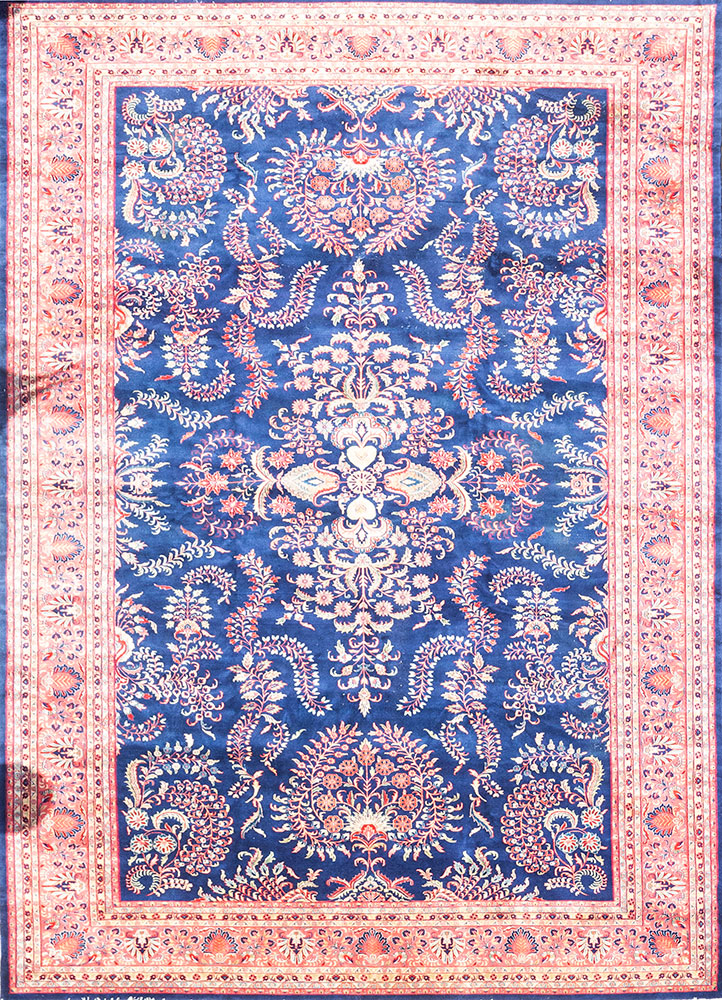 aalam blue wool hand knotted Rug - HeadShot