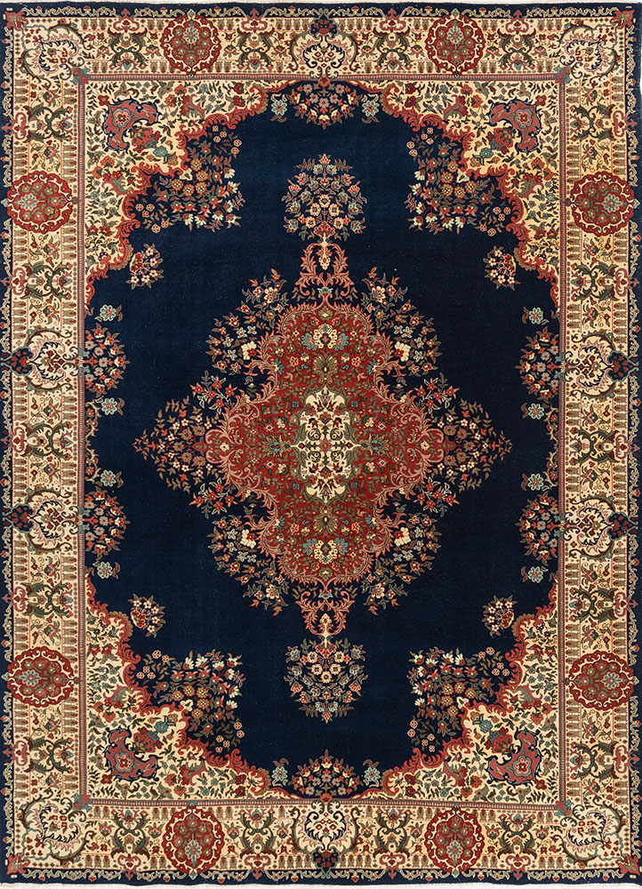 aalam blue wool hand knotted Rug - HeadShot
