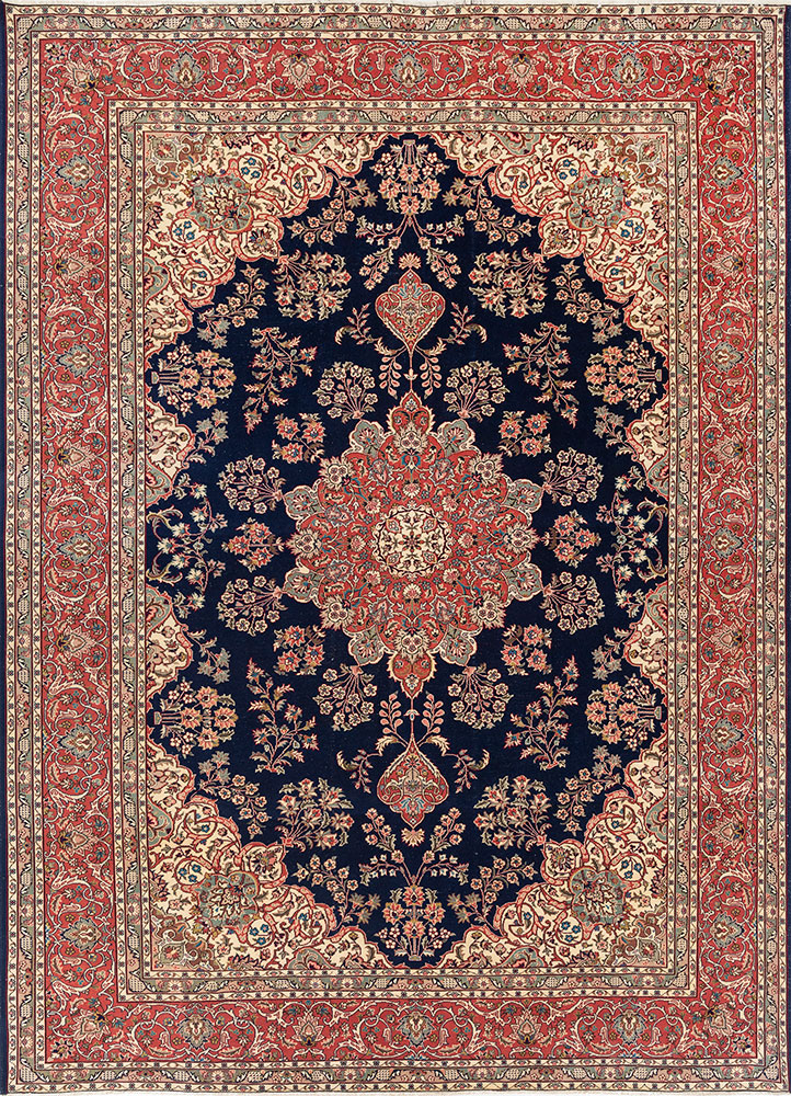 aalam blue wool hand knotted Rug - HeadShot