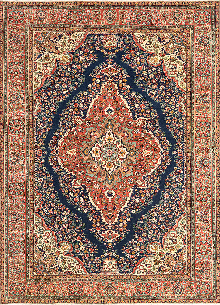 aalam blue wool hand knotted Rug - HeadShot
