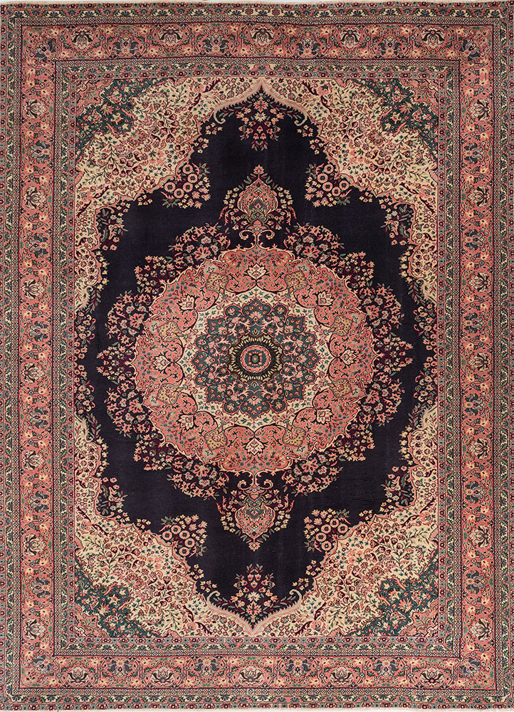 aalam blue wool hand knotted Rug - HeadShot