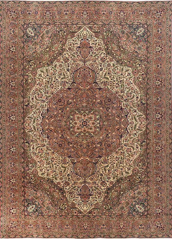 aalam green wool hand knotted Rug - HeadShot