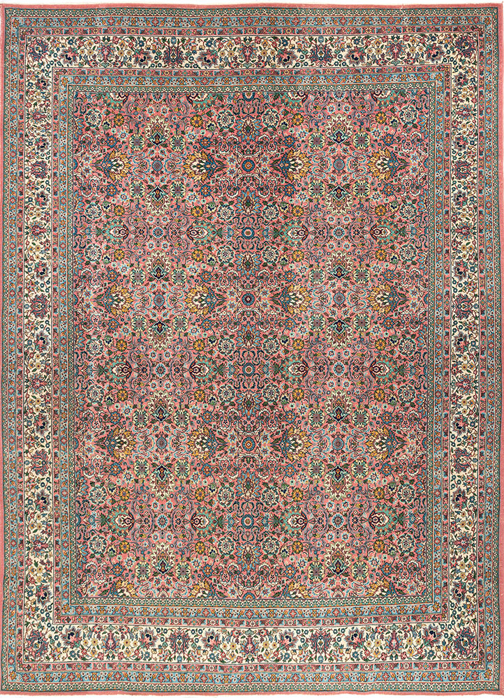 aalam pink and purple wool hand knotted Rug - HeadShot