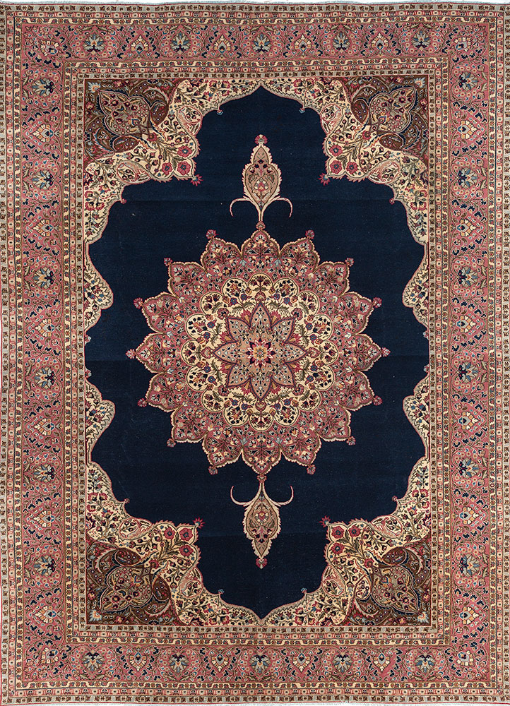aalam blue wool hand knotted Rug - HeadShot