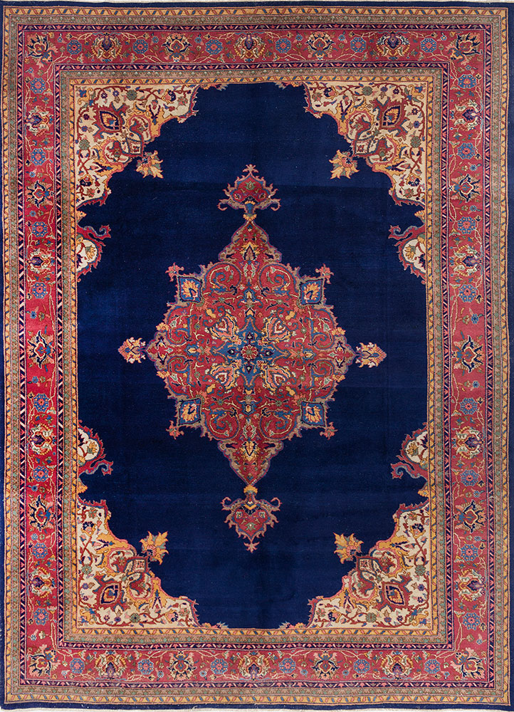 aalam blue wool hand knotted Rug - HeadShot
