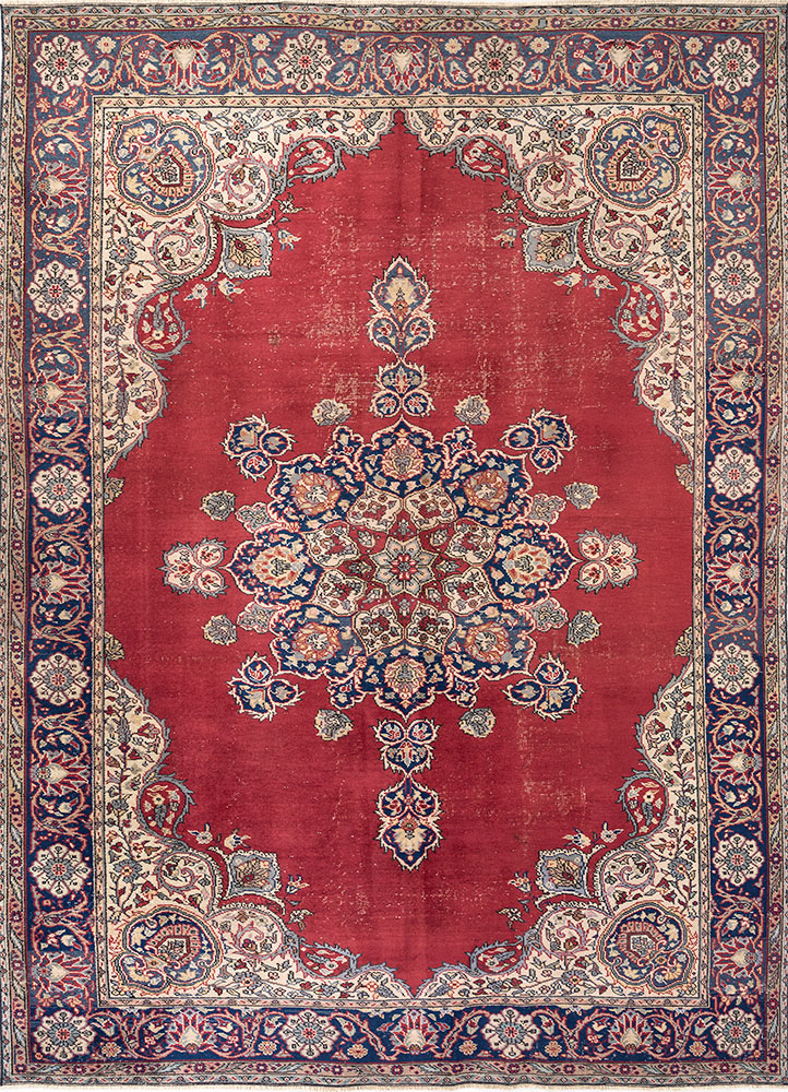 aalam red and orange wool hand knotted Rug - HeadShot