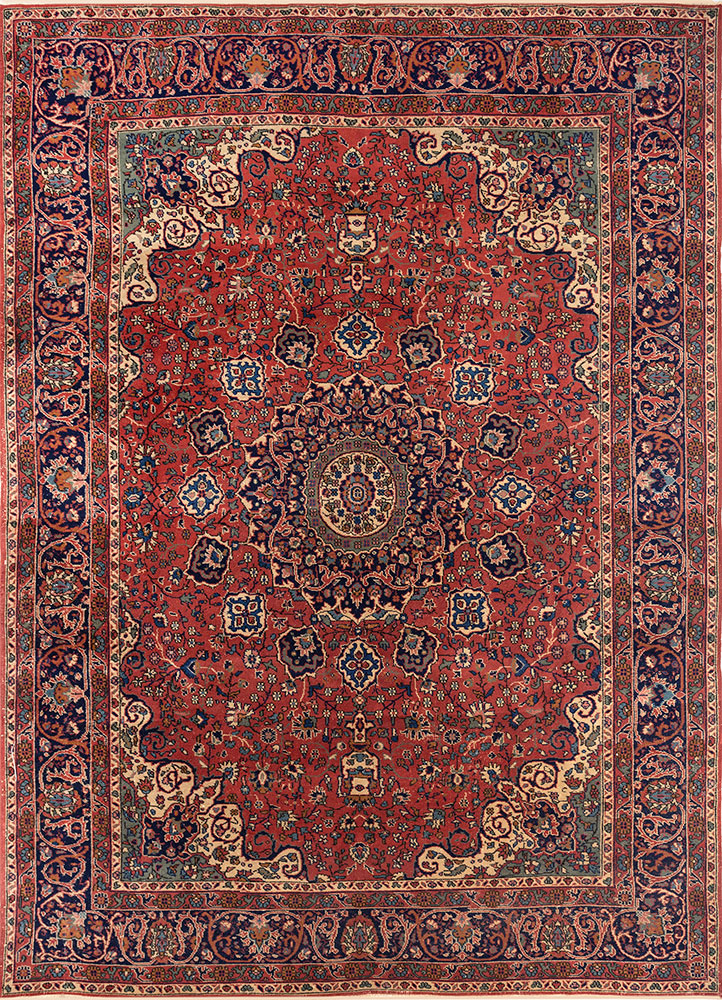 aalam red and orange wool hand knotted Rug - HeadShot