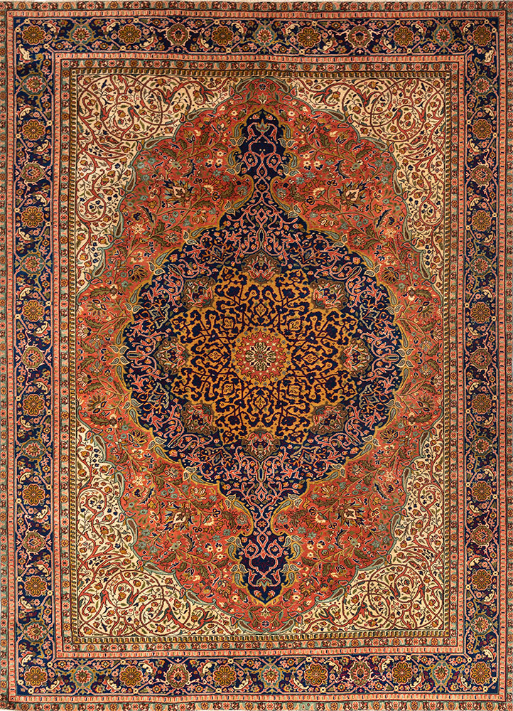 aalam red and orange wool hand knotted Rug - HeadShot