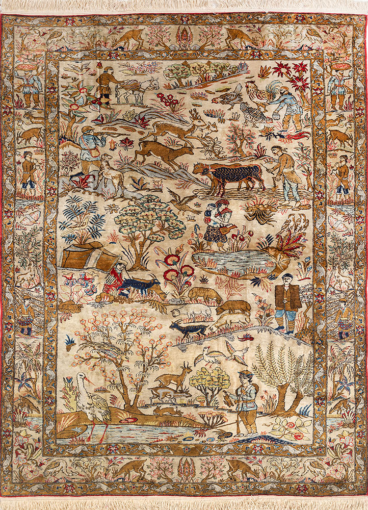 gulmarg gold silk hand knotted Rug - HeadShot