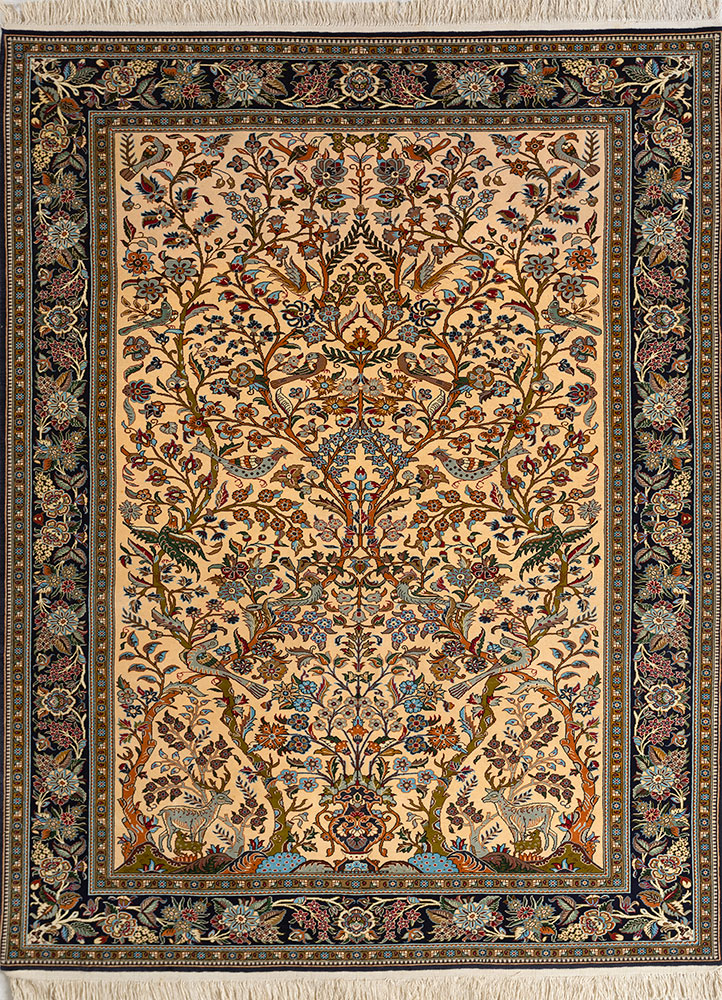 aalam gold wool hand knotted Rug - HeadShot