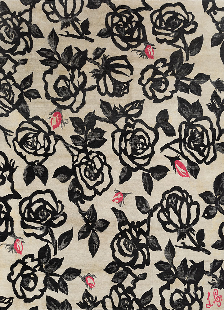 pansy beige and brown wool hand knotted Rug - HeadShot