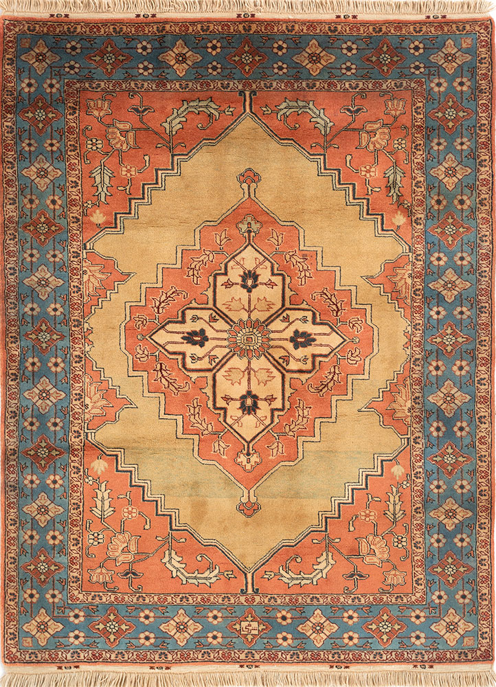 aalam gold wool hand knotted Rug - HeadShot
